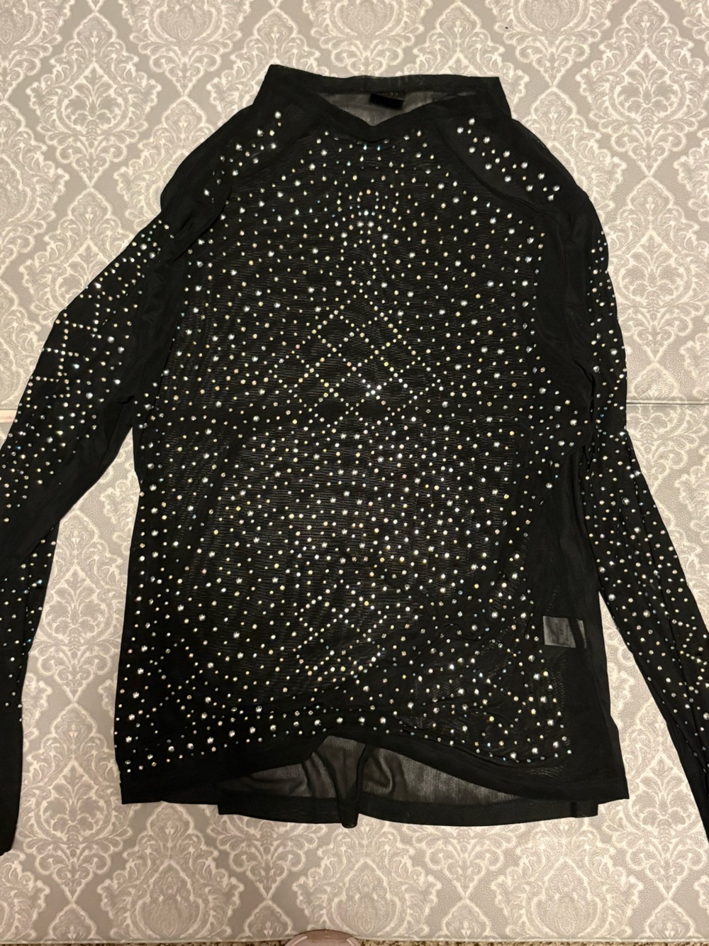 Rainbow Black Mesh Long-Sleeve Top with Silver Studs